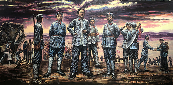 黄文佑《长征从于都出发》  规格：150×300cm  2021年作品